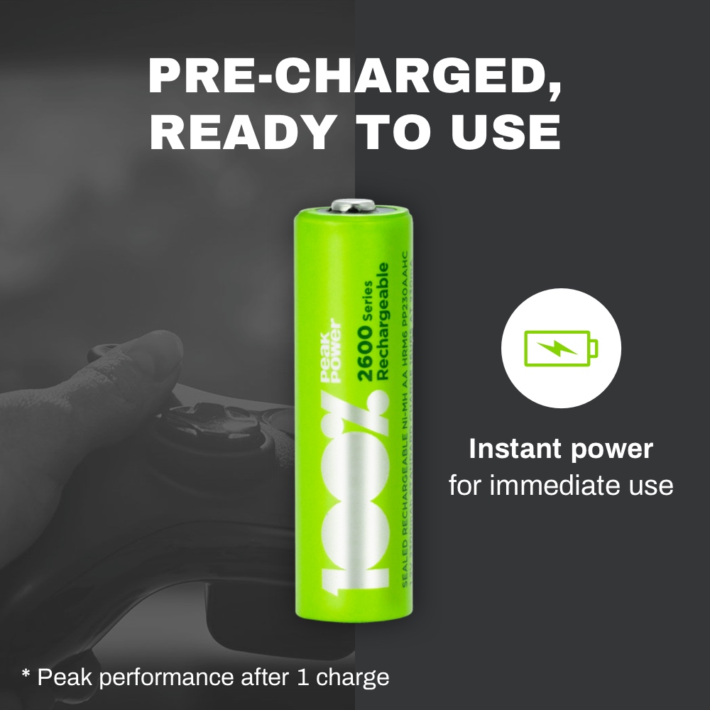 100%PeakPower set van 12 AA Oplaadbare batterijen