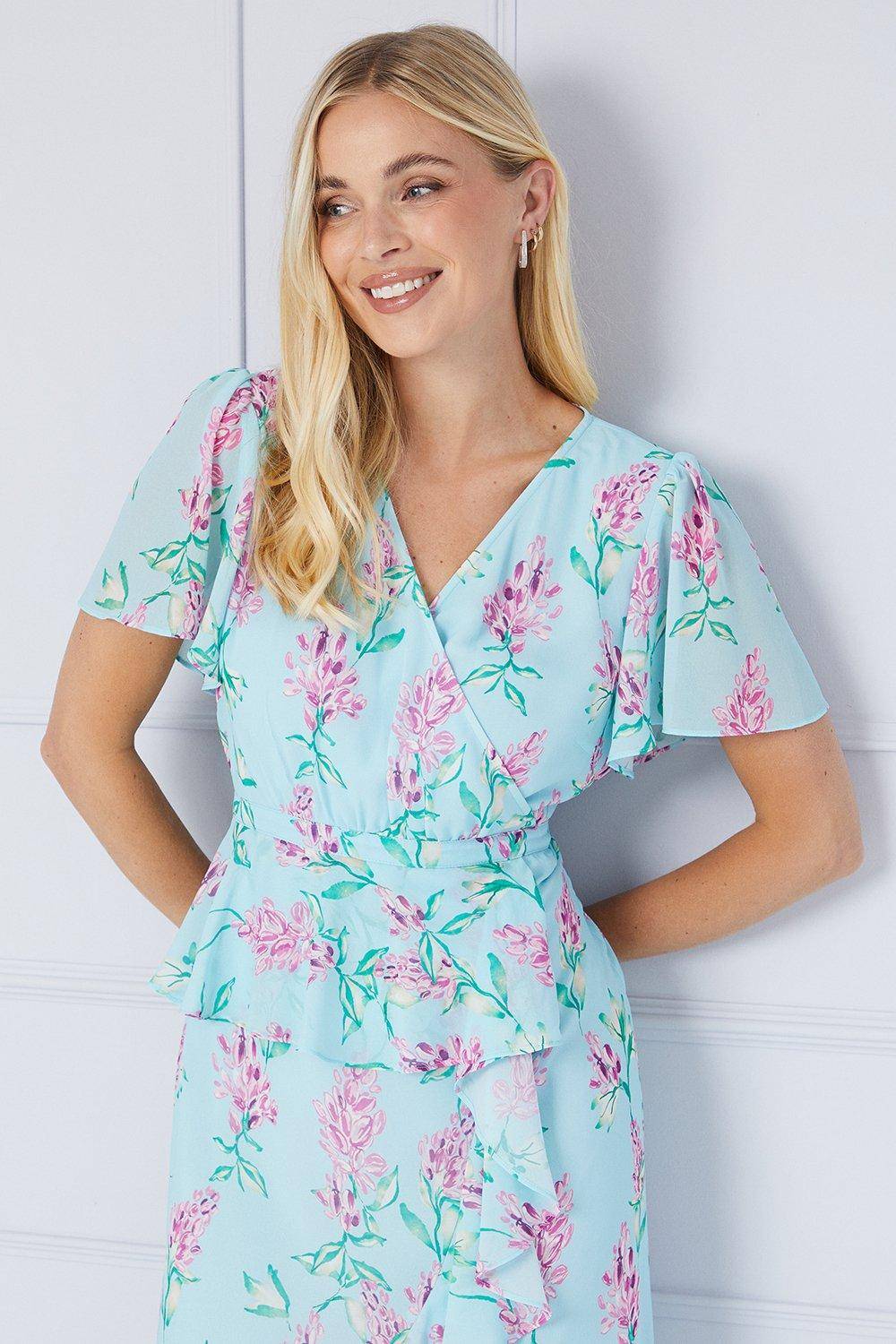 Wallis Robe Midi Péplum à Volants Motif Floral Petite