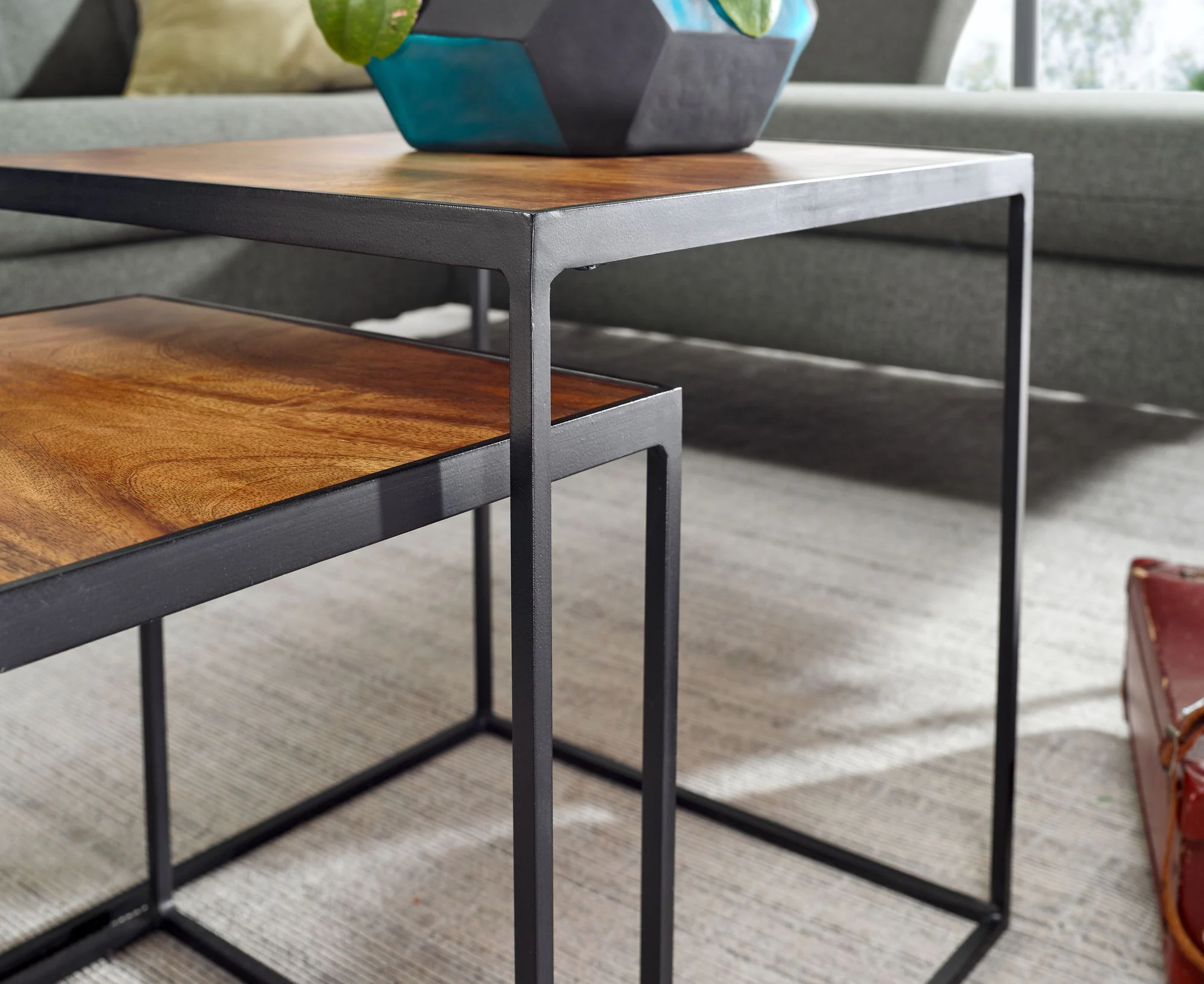 Beistelltisch FineBuy Satztisch Massivholz 2 teilig Couchtisch Tisch Set Eckig