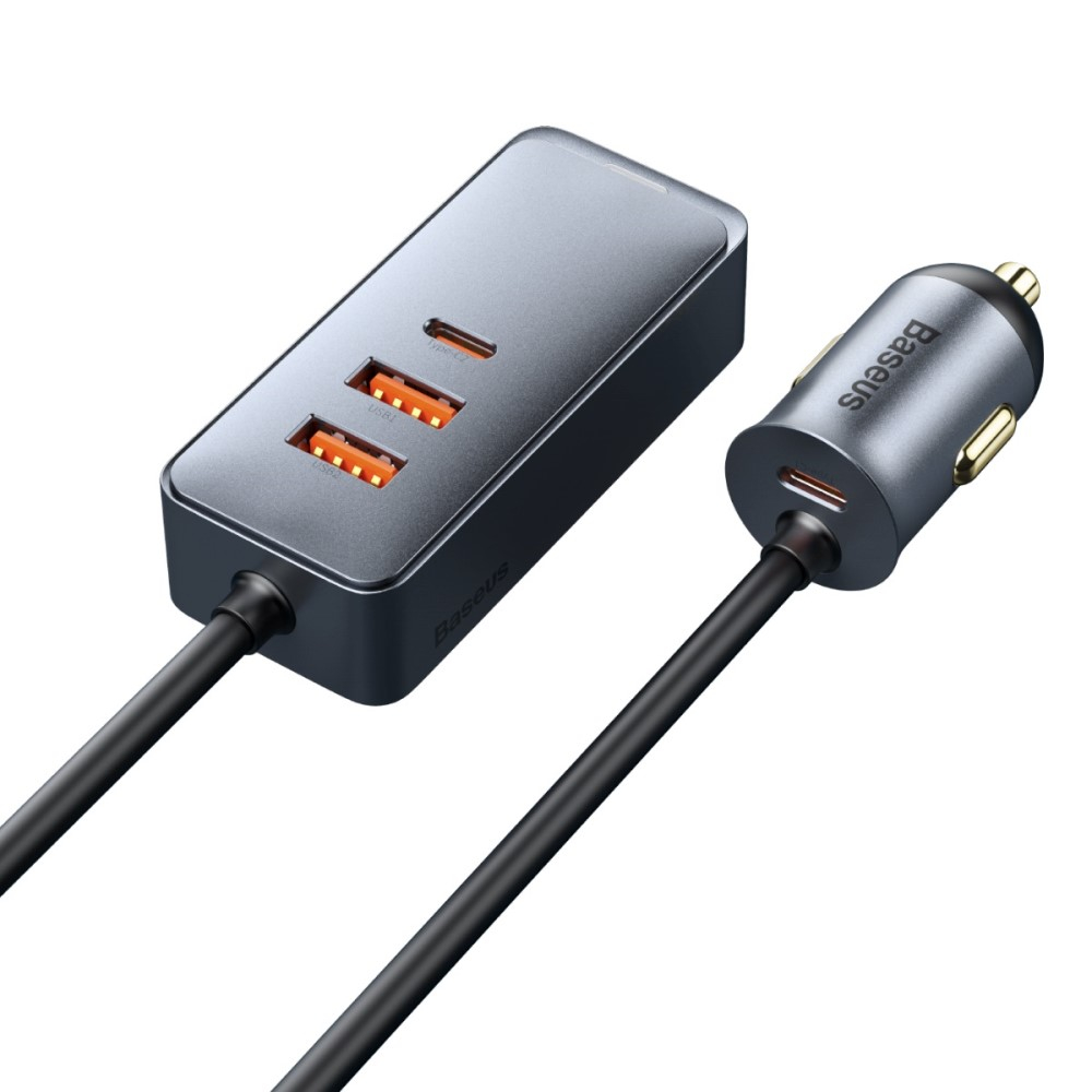 (1.5m) Baseus - (120W) Dual USB C / Dual USB Alu Auto KFZ Fast Charge Ladegerät mit Power Delivery - Grau / Schwarz
