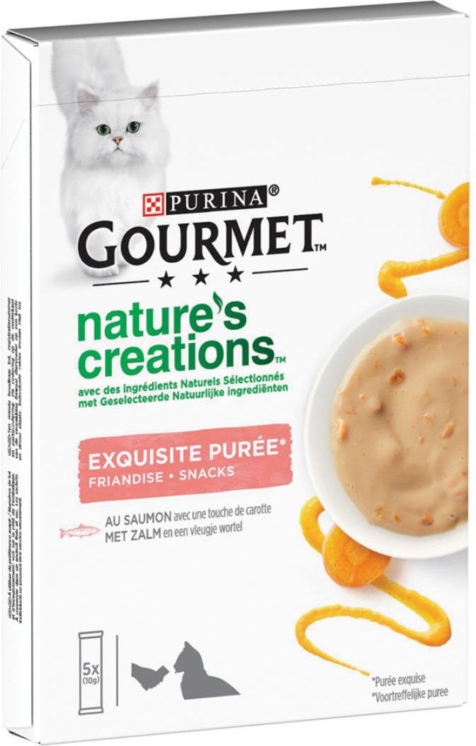 Gourmet kattensnack Nature's Creations puree zalm met wortel 10 g 5 stuks