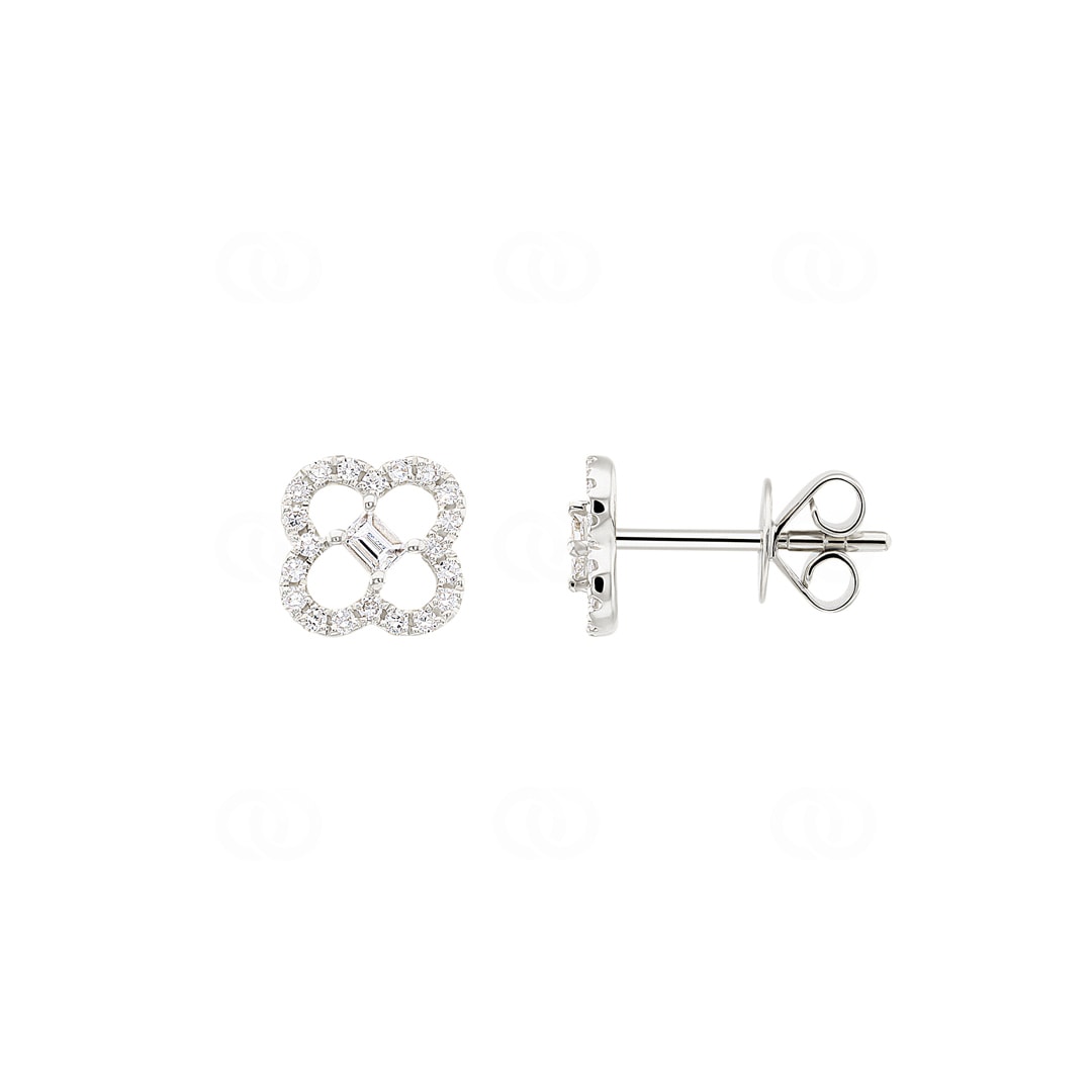 Ohrstecker 750/18 K Weissgold Kleeblatt mit Diamanten 0.20 ct H/si