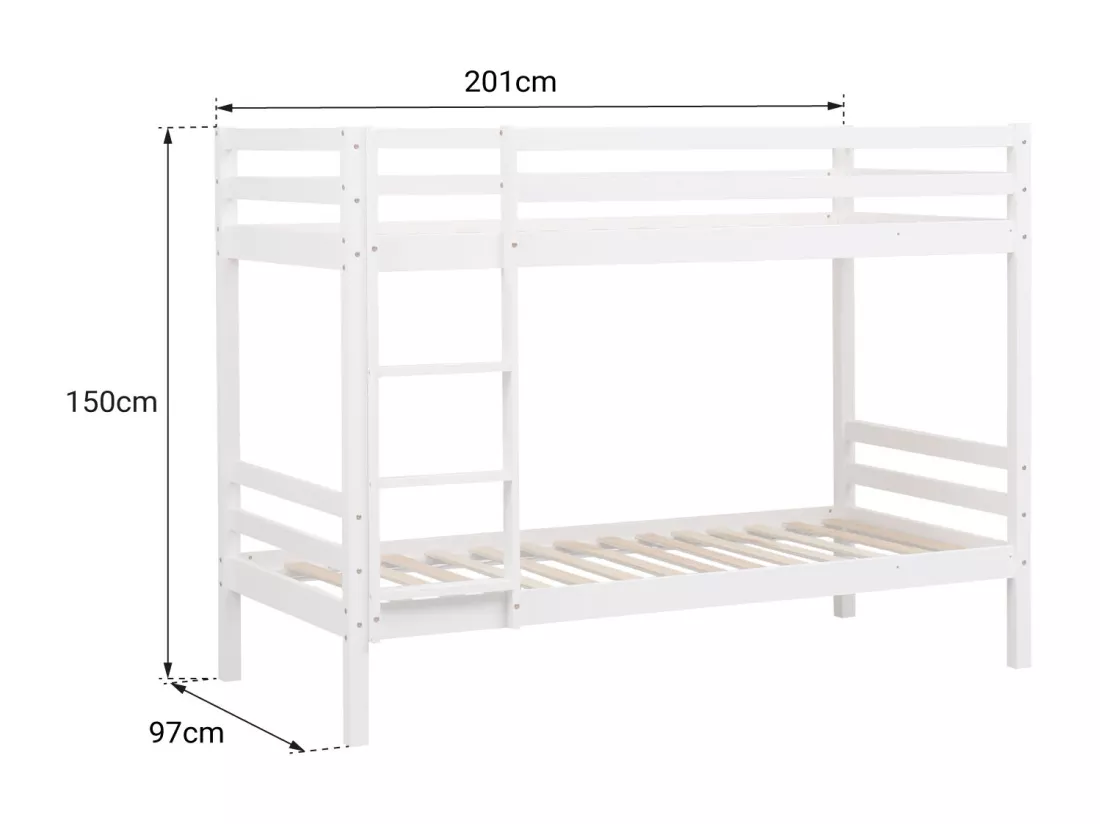 Lits superposés pour enfants 190x90cm blanc avec tiroirs AMBRE - HAPPY GARDEN