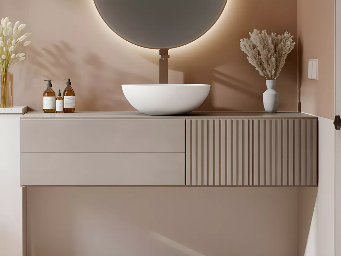 Vasque de salle de bain ronde en solid surface - 40 cm - Blanc - IMJA