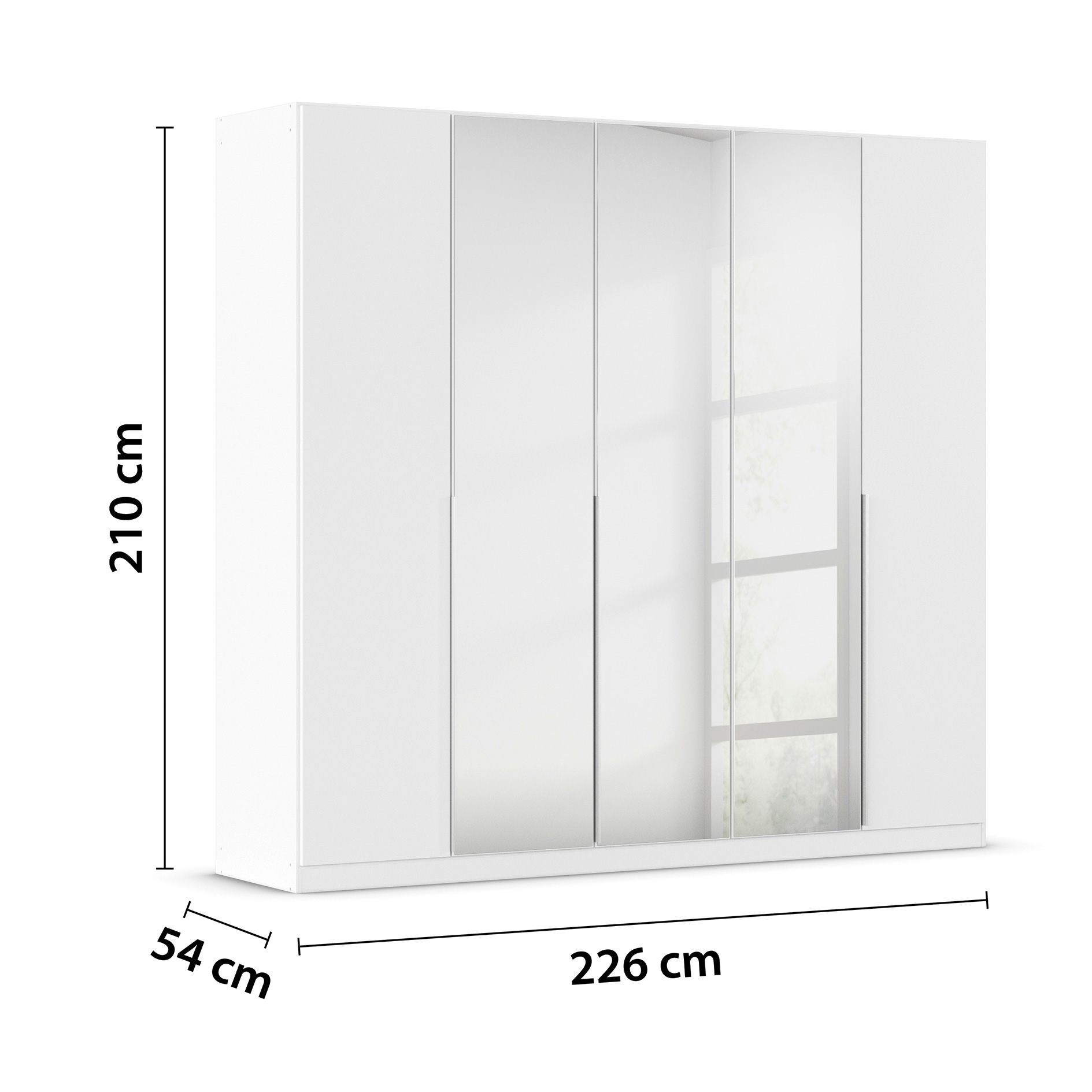 Drehtürenschrank - alpinweiß - Kristallglasspiegel - 5-türig - 226x210 cm
