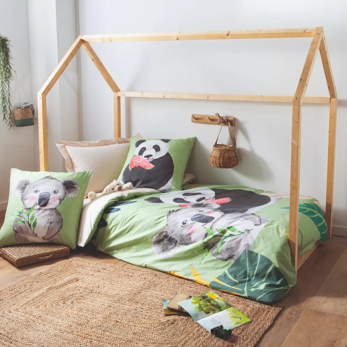 Housse de couette enfant percale de coton (200 x 200 cm) Panda Verte