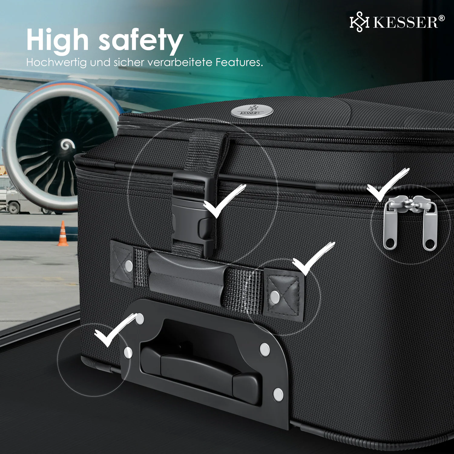 KESSER® 4tlg Trolley Kofferset | Reisekoffer Setmit Rollen | Komplettes Business 4er Set | S M L XL | Netzfach | Rollen | Teleskopgriff | Koffer Reisetaschen Stoffkoffer | Handgepäck |