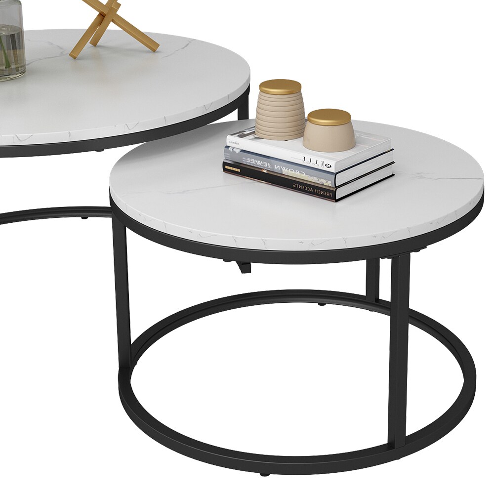 Vicco Couchtisch Montreal Weiß Marmor-Optik 77 x 40 cm Wohnzimmertisch 2er-Set