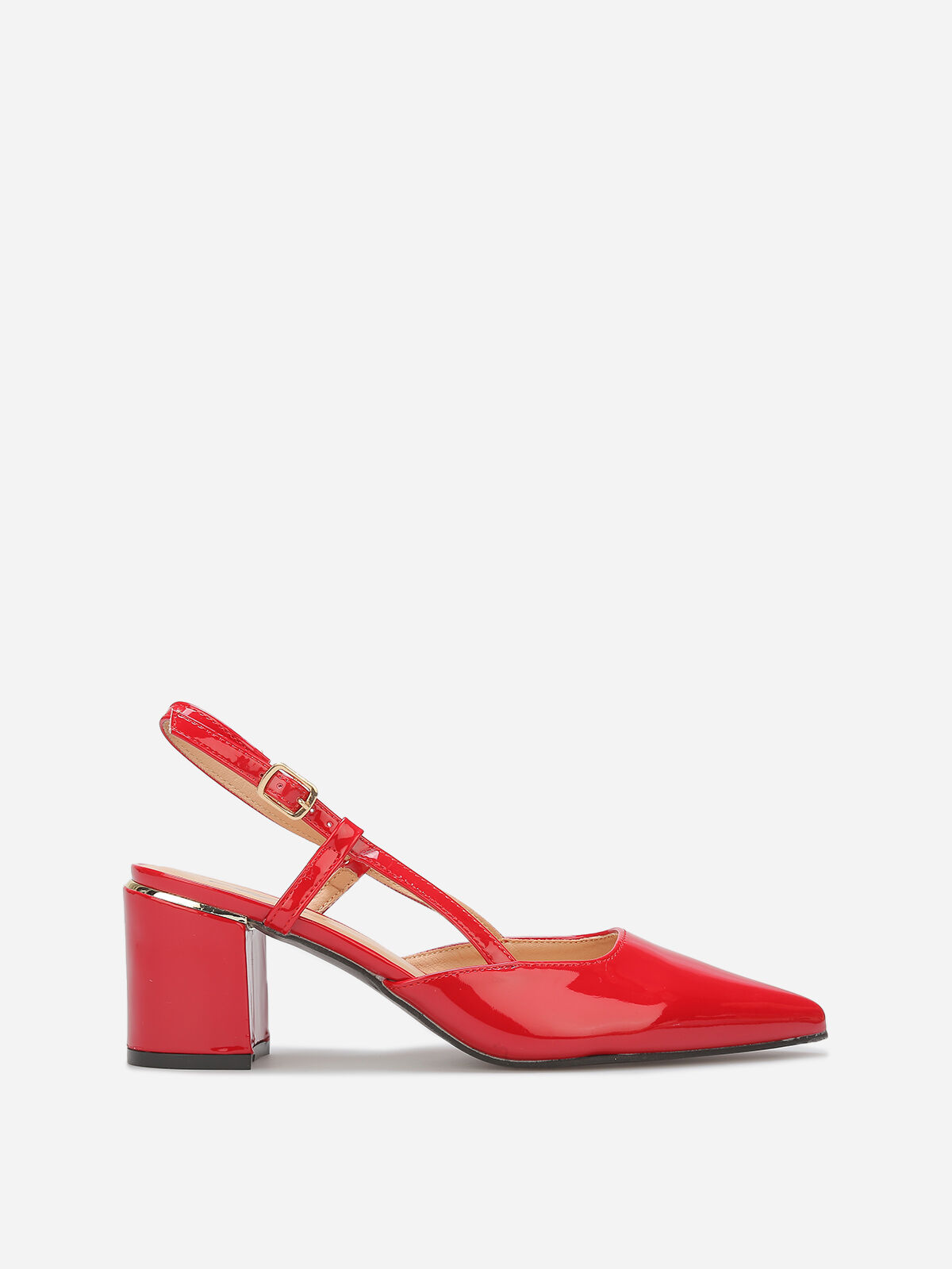 Escarpins slingback vernis à détails dorés- Rouge