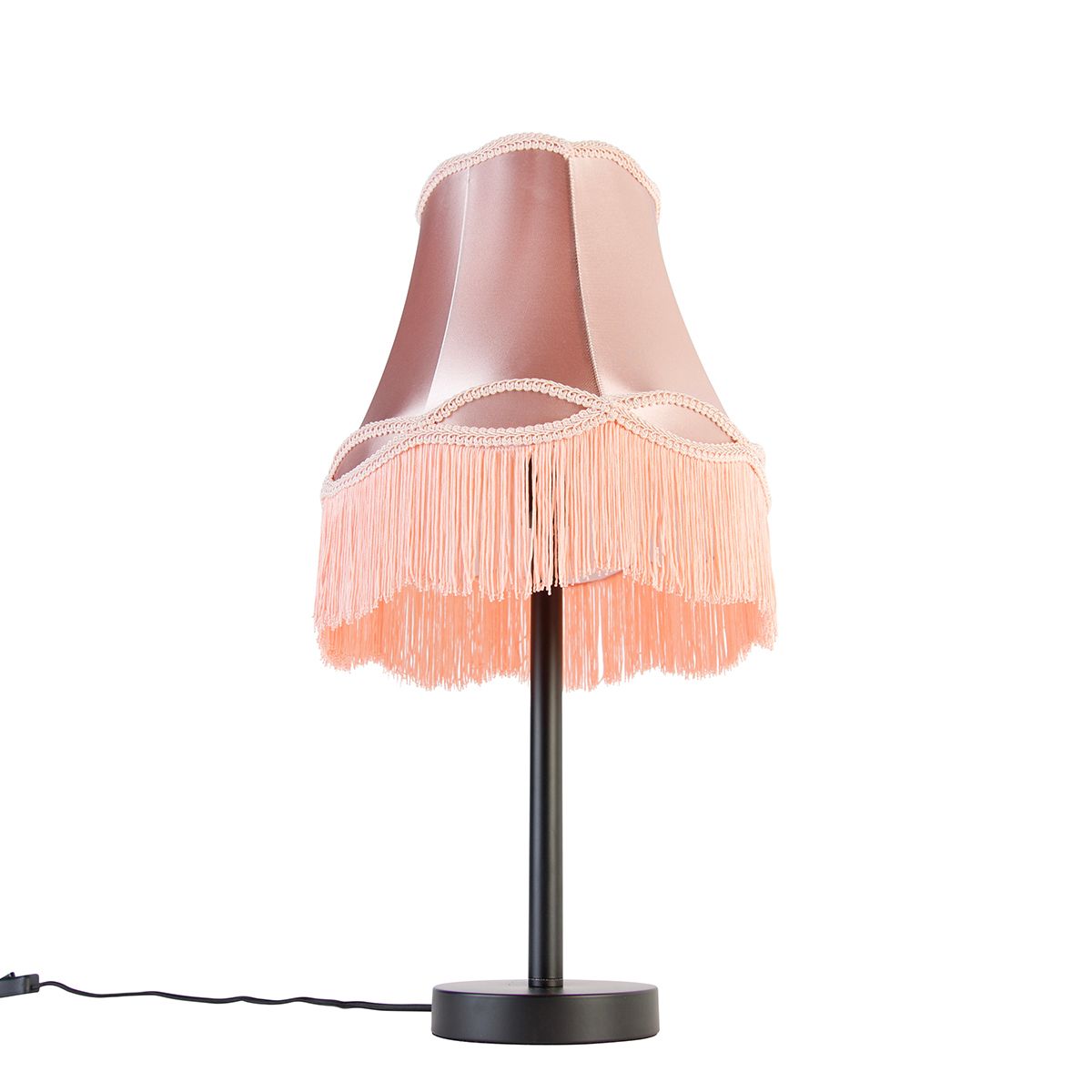 Klassieke tafellamp zwart met granny kap roze 30 cm - Simplo