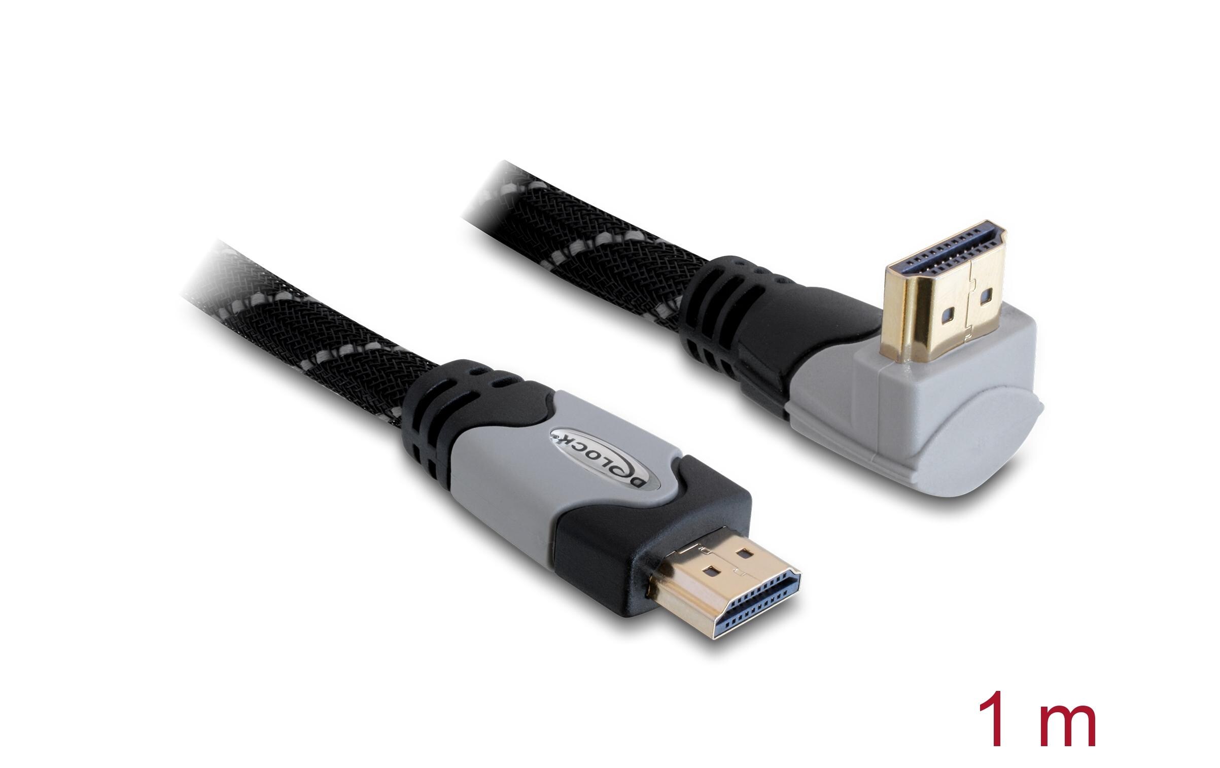 Kabel gewinkelt oben HDMI - HDMI, 1 m, GrauDelock Kabel High Speed HDMI mit Ethernet – HDMI A Stecker > HDMI A Stecker gewinkelt 4K 1 m