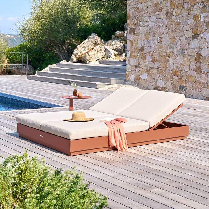 Lit de piscine ALLURE Beige / Acajou