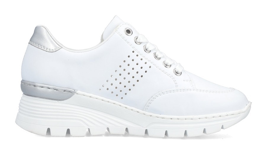 Rieker Wedgesneaker  mit seitlichen Flechtdurchzügen, Freizeitschuh, Halbschuh, Schnürschuh