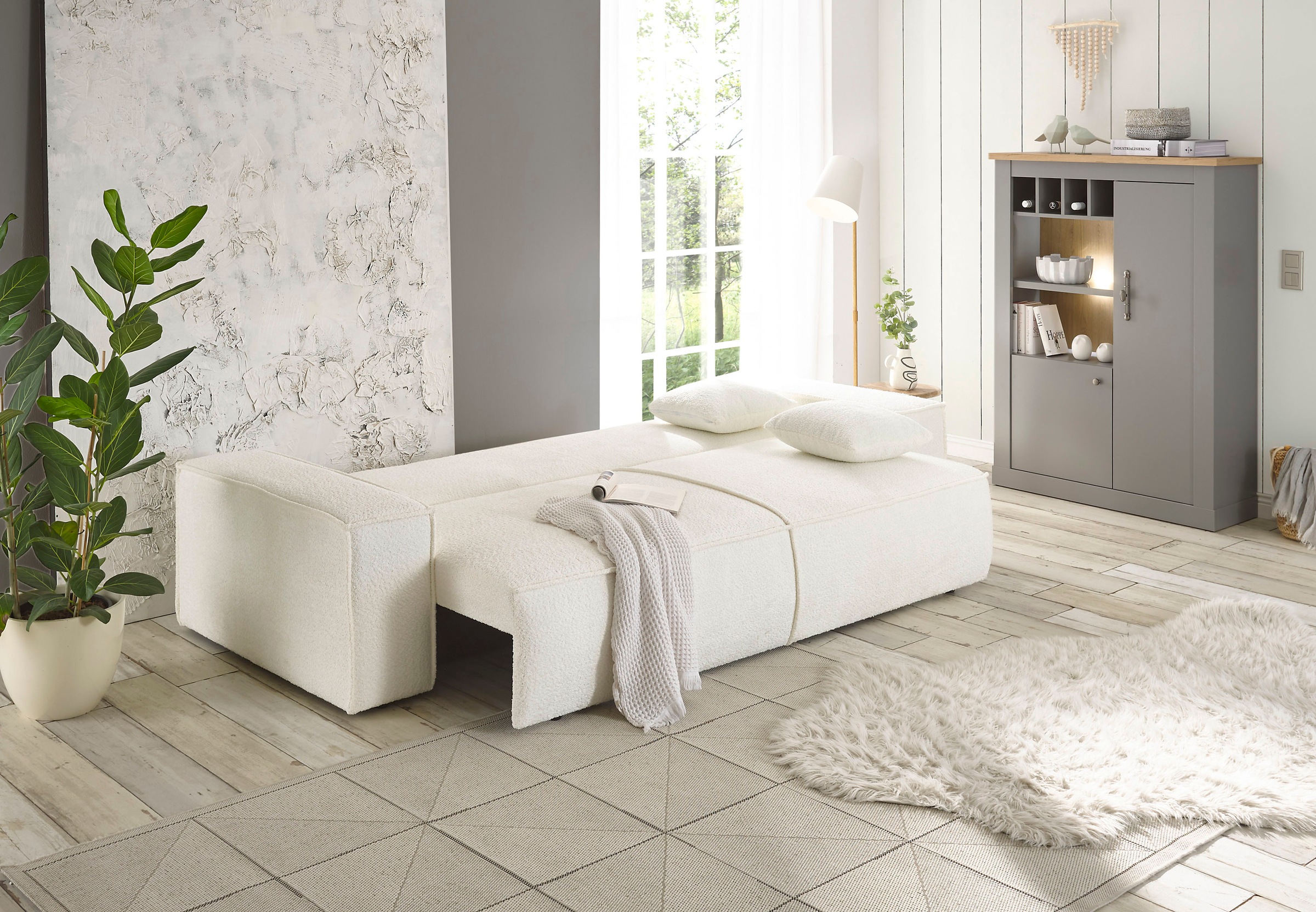 GOODproduct 3-Sitzer »FINNLEY, Schlafsofa 257 cm, Couch mit Schlaffunktion & Bettkasten« verfügbar in den Stoffqualitäten Bouclé, Struktur fein und Mega Cord
