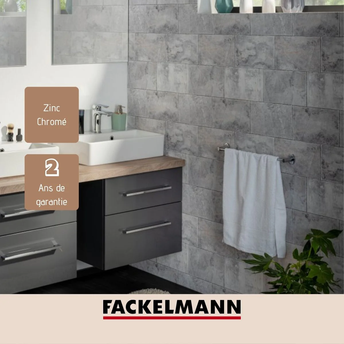 Porte serviette mural gris chromé 50 x 6 x 10,5 cm Vision Fackelmann