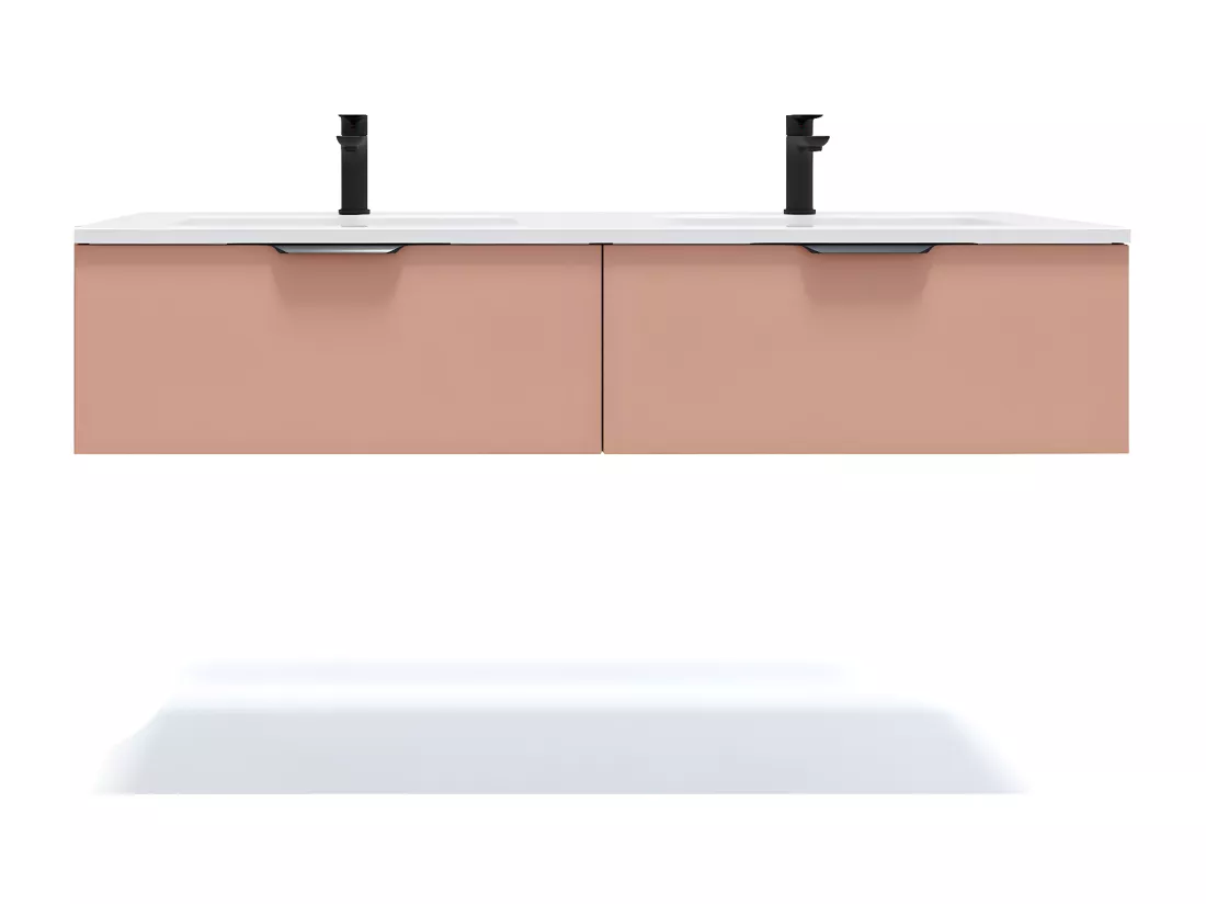 Meuble de salle de bain suspendu double vasque intégrée 140cm 2 tiroirs Abricot - Soho