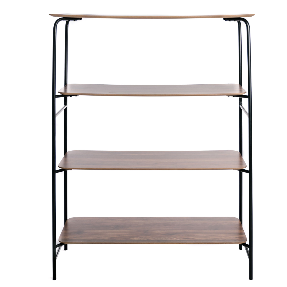 Etagère murale, salon, chambre, bibliothèque 4 plateaux rangement en bois foncé métal vintage 110x40x140cm