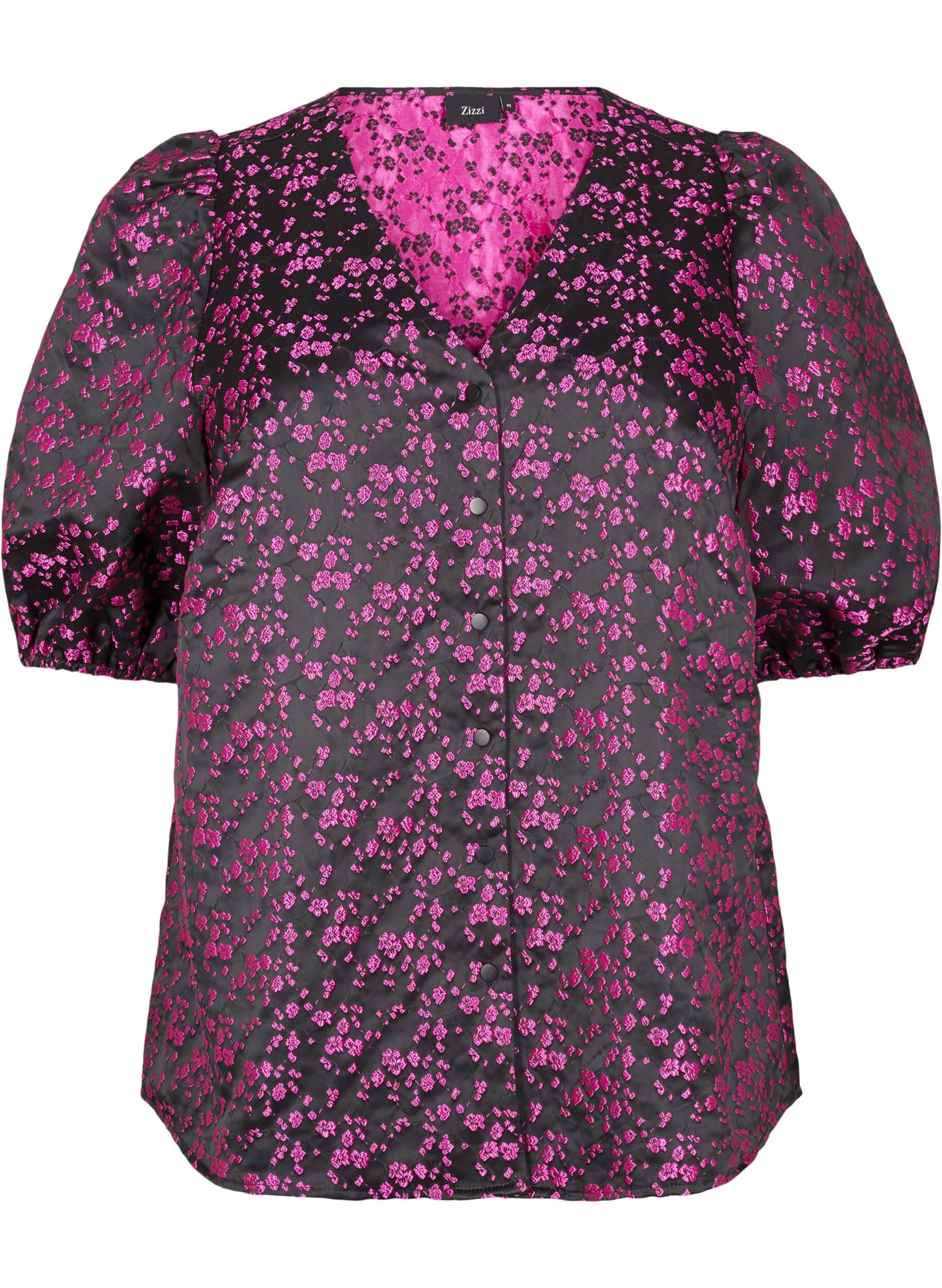 Skjortebluse med 1/2 ærmer og broderede blomster