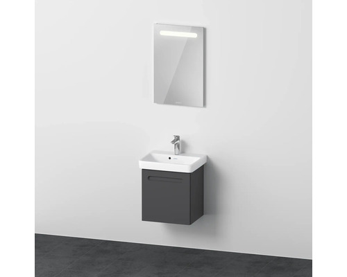 Badkamermeubelset DURAVIT nr. 1 BxHxD 50 x 200 x 39 cm, grafiet front, met witte wastafel en badmeubel, rechtsdraaiende deur, spiegel met LED-verlichting N10151R49490000