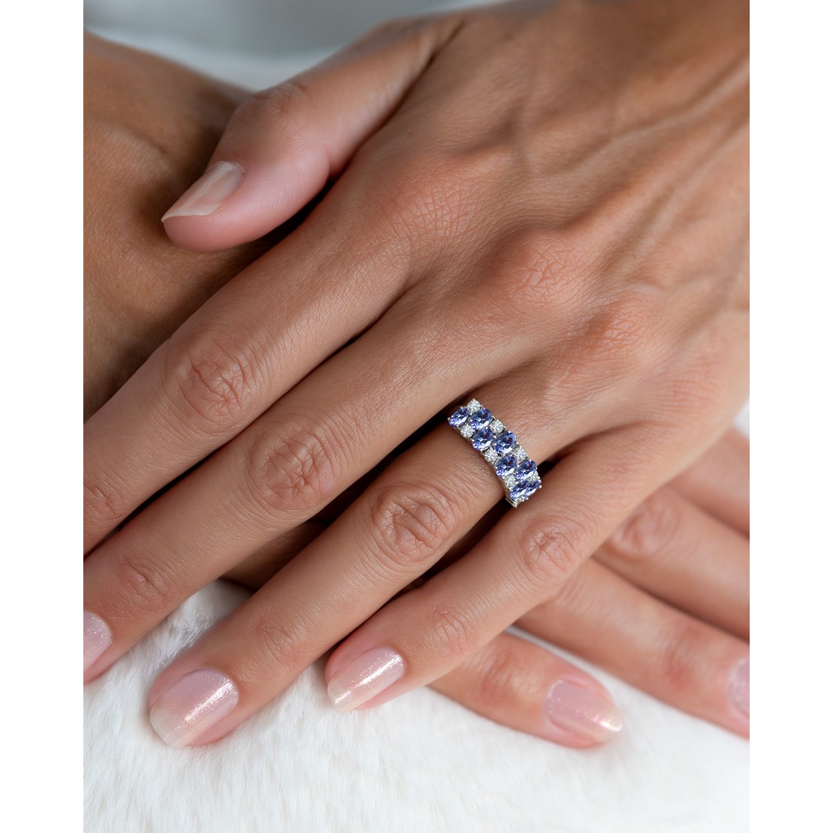 Bague ADEN Or 585 Blanc Tanzanite et diamants 2.524grs