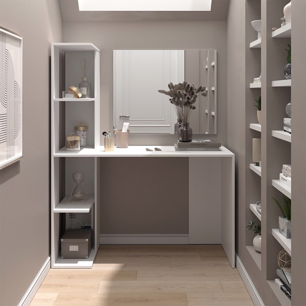 Vicco Schminktisch Tower Weiß 122 x 55 cm mit Spiegel