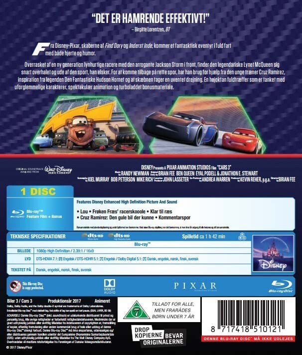 Cars 3 / Biler 3 - Disney Pixar - Blu-Ray