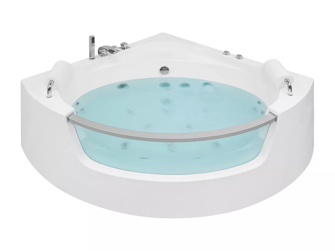 Baignoire d'angle blanche 187 x 136 cm avec LED MANGLE