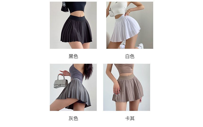 LIVIE - Elastische taille, effen accordeon geplooide mini A-lijn skort