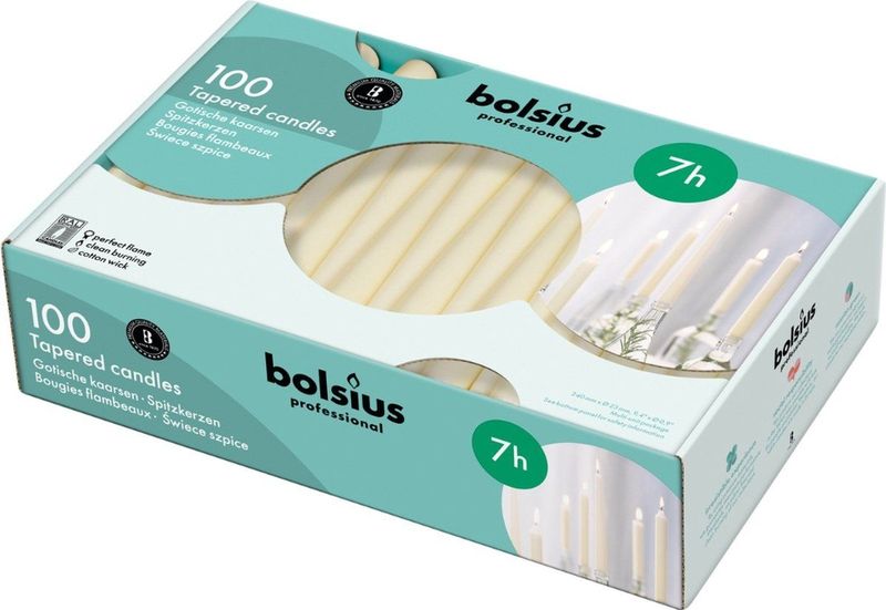 100 stuks Bolsius gotisch ivoor dinerkaarsen 240/23 (7 uur)