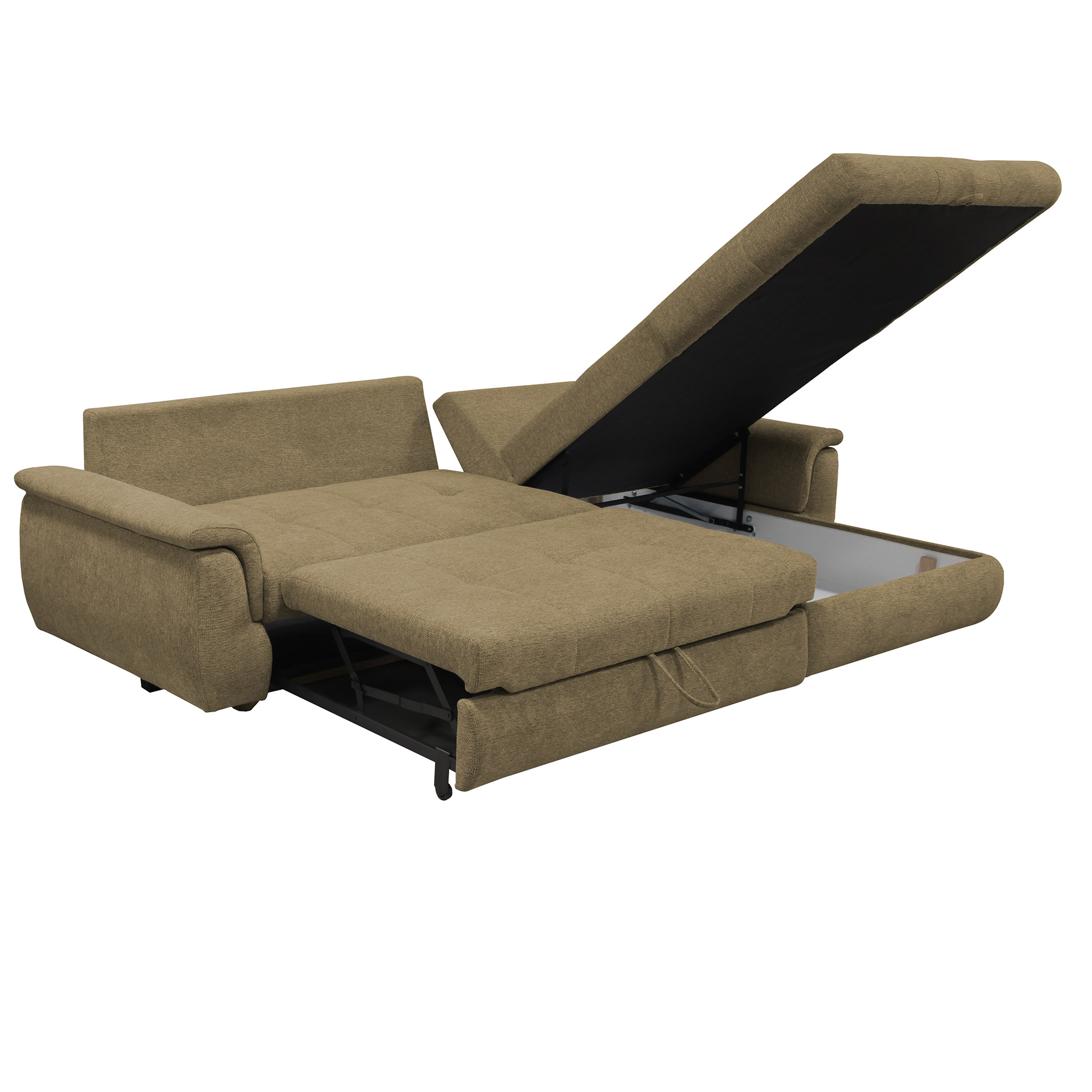 Ecksofa - olive - mit Liegefunktion - Staukasten rechts