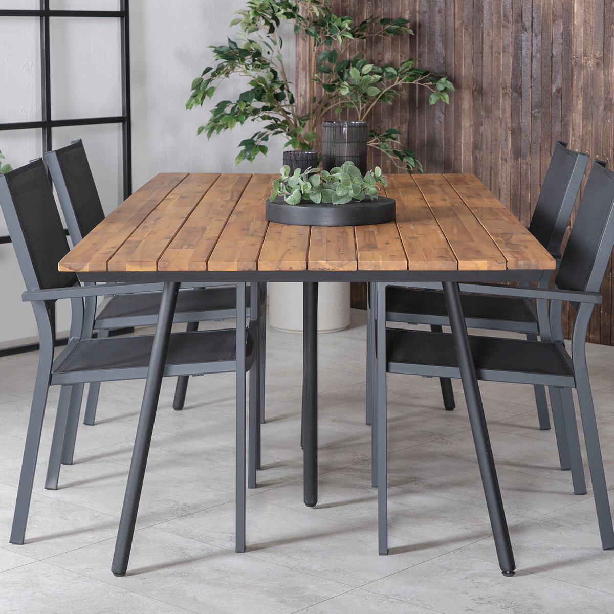Tuintafel Joshua - met houten blad Zwart