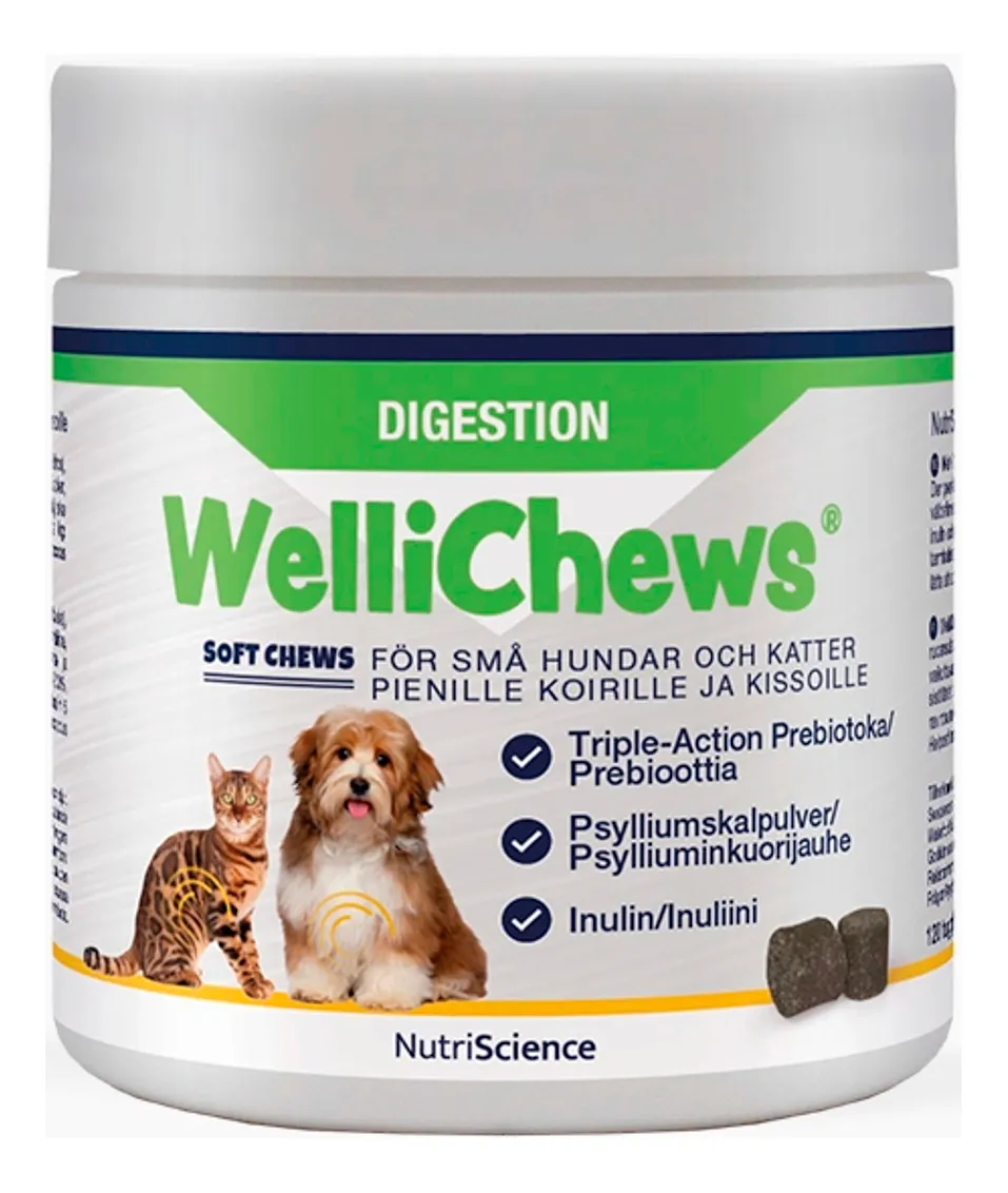 Swedencare Wellichews Digestion tyggetabeletter til hund og kat, S - 120 stk.