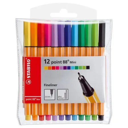 Fineliner - STABILO point 88 Mini - 12er Pack - mit 12 verschiedenen Farben