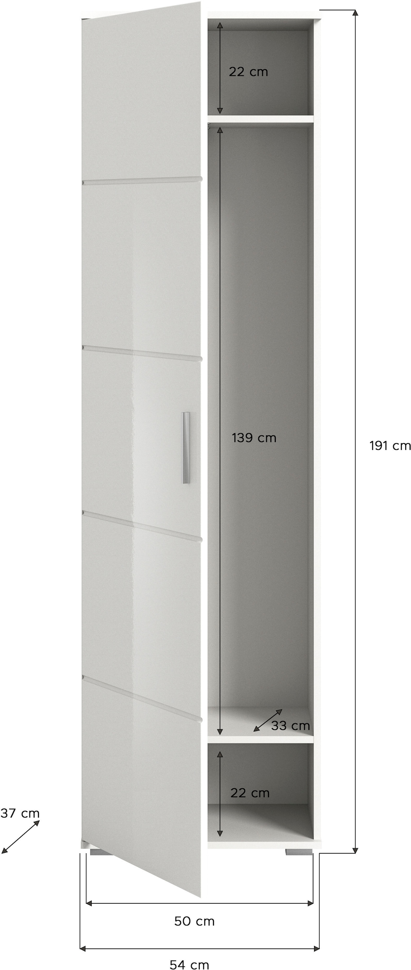 INOSIGN Garderobenschrank »Valge, Höhe 191 cm, 1 Tür, 2 feste Böden, ausziehbare Kleiderstange« Hochschrank, Stauraumschrank, Schrank, Flurschrank, Dielenschrank