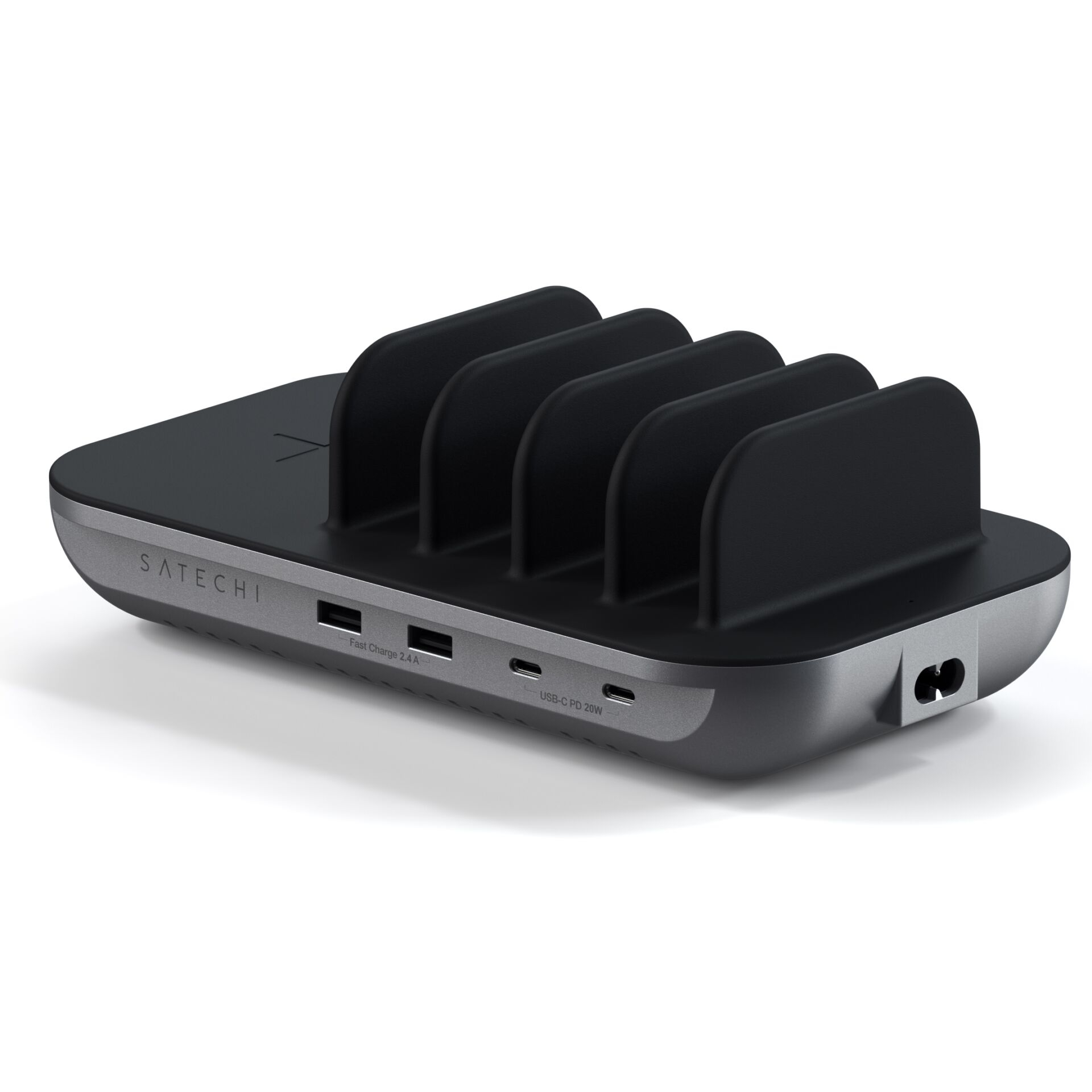 (70W) Qi Wireless Ladepad   4-fach USB Multi-Dockingstation Ladestation Halterung (ST-WCS5PM-EU) - Space Gray
