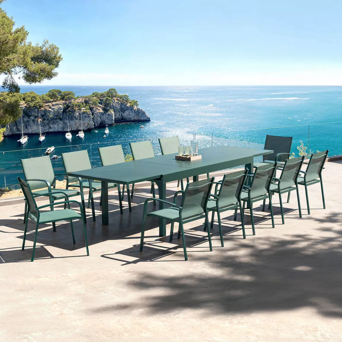 Table de jardin extensible aluminium 12 places (200/320 x 100 cm) Murano Bleu pétrole