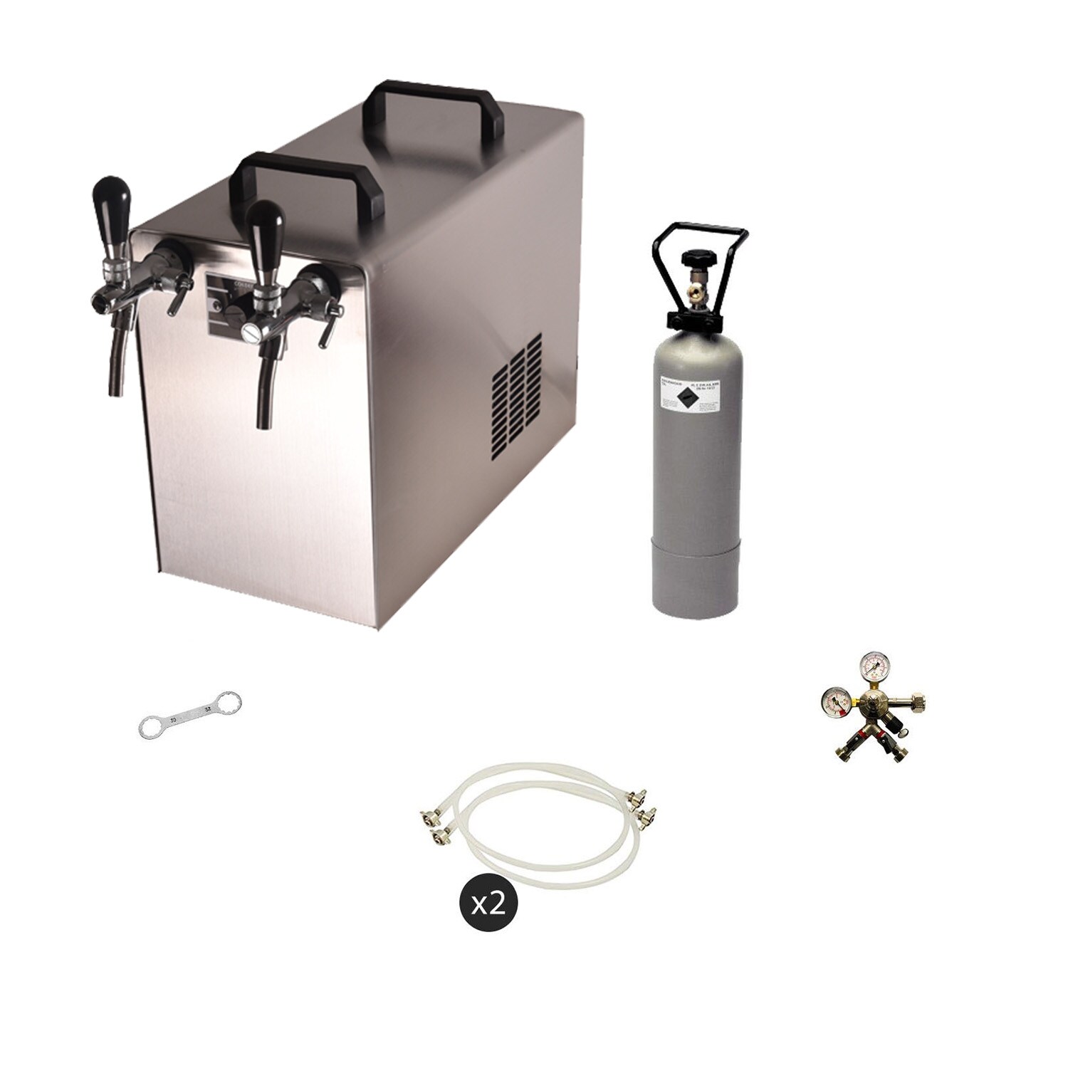 Komplett Set - Zapfanlage STREAM 50 Bierkoffer, Bierzapfanlage, Durchlaufkühler 2-leitig Trockenkühler, bis zu 55 Liter/h - Silver Edition, Zapfkopf:ohne,Zapfkopf 2:ohne