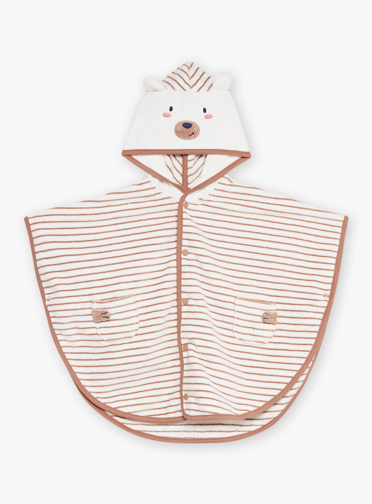 Cape de bain à capuche beige à imprimé à rayures