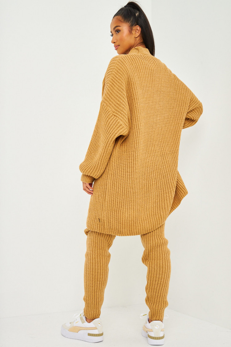 Ensemble camel en maille gilet + pantalon