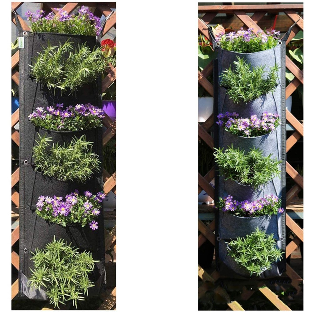 (100x30cm) Hängende Filz Pflanzen Tasche Senkrechte Deko Blumenwand mit 6 Fächer - Schwarz