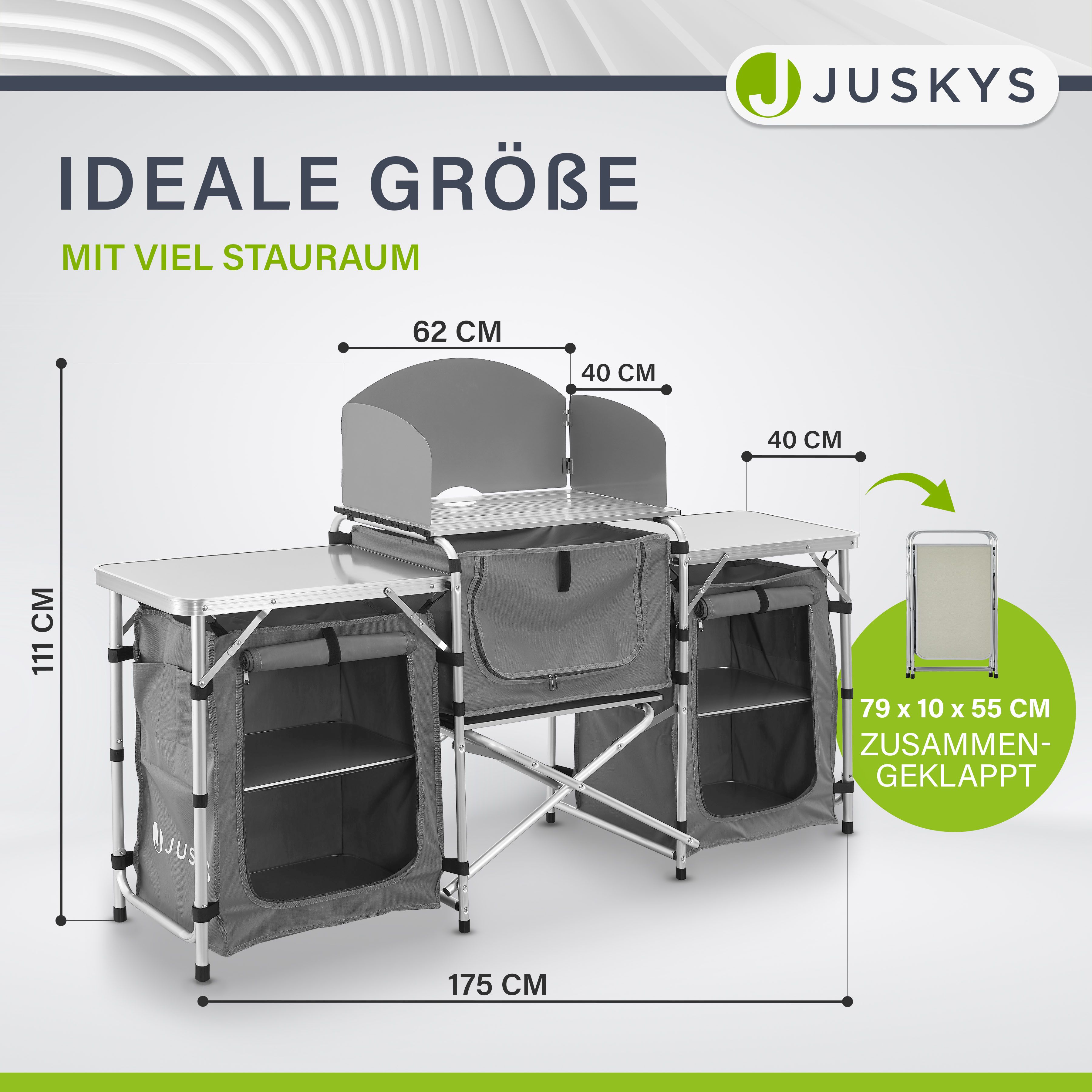 Juskys Campingküche Garda - Outdoor Küche faltbar mit Schrank - klappbare Küchenbox in Grau