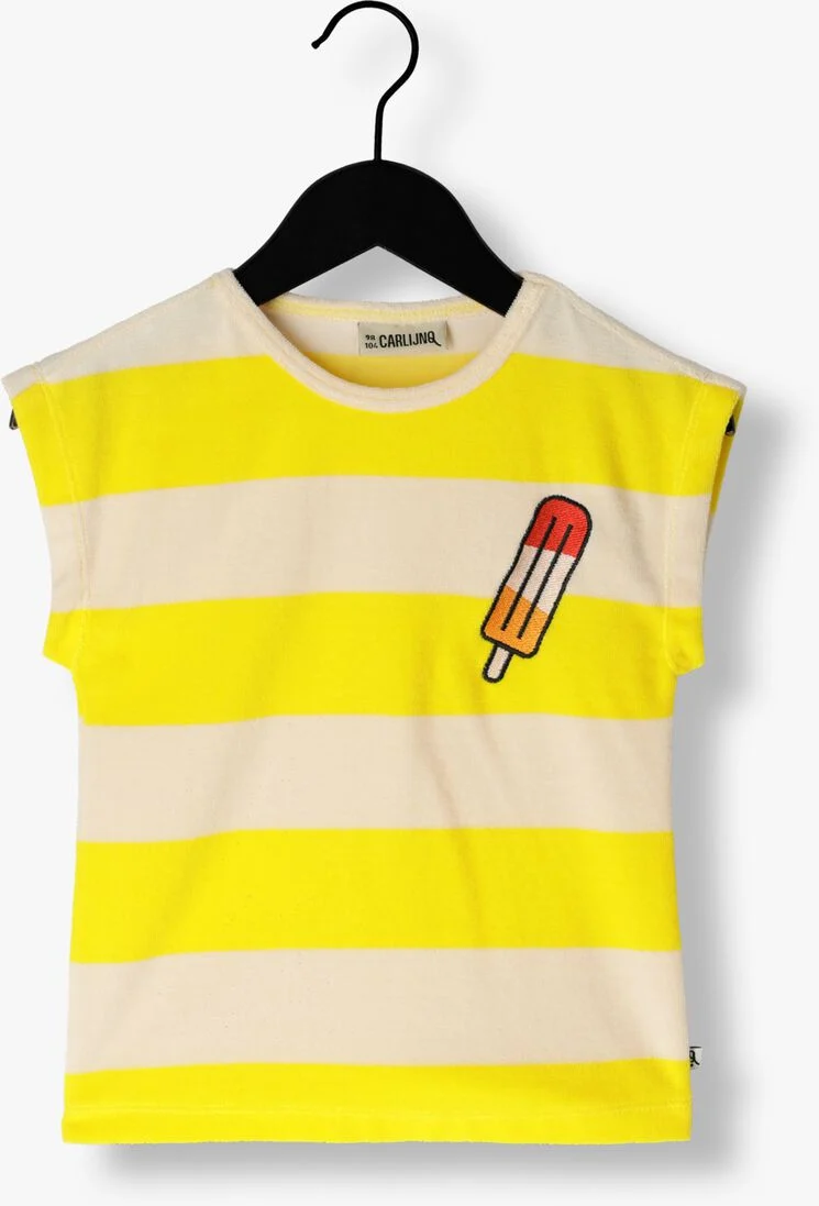CARLIJNQ gele carlijnq t-shirt stripes yellow - boxy shirt with embroidery
