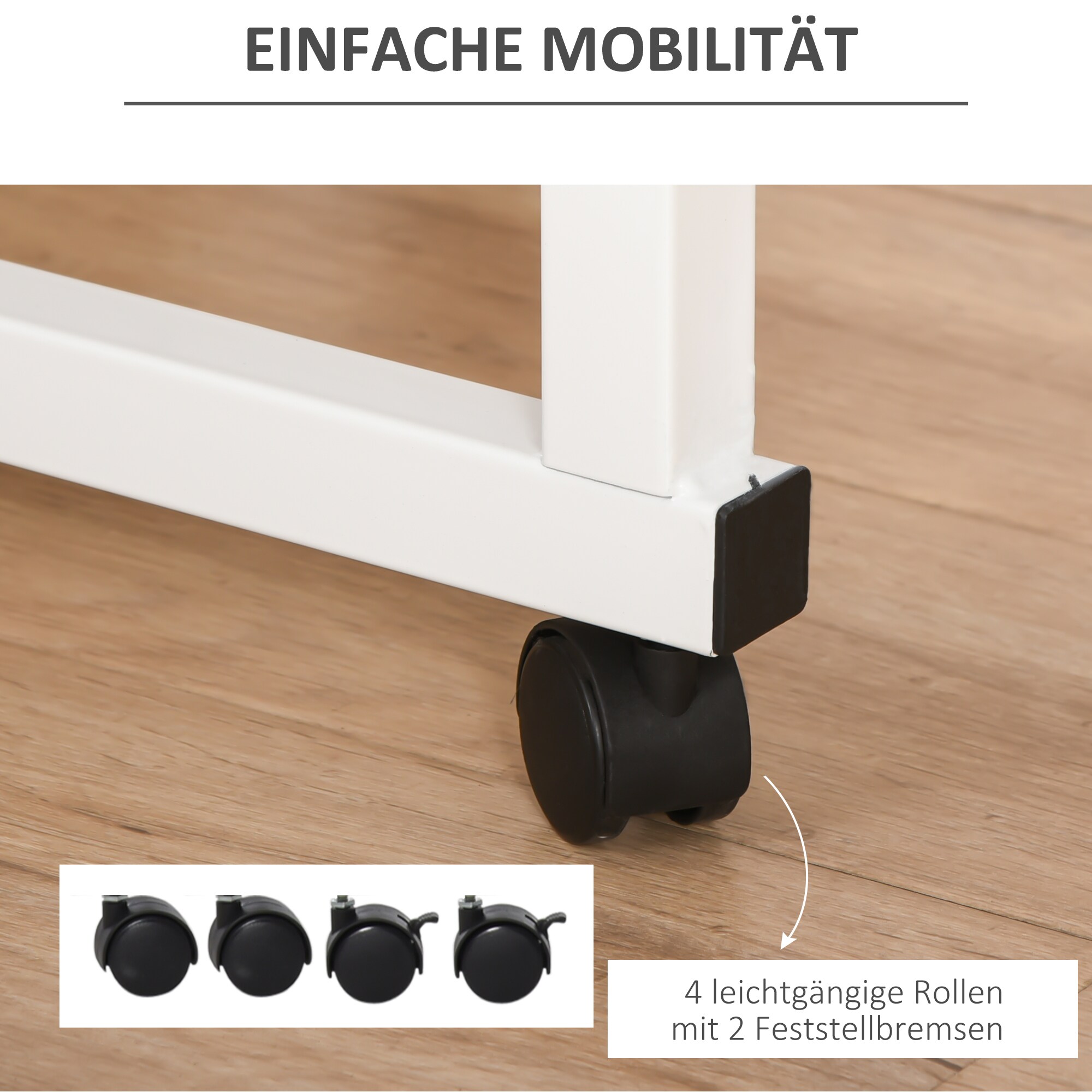 HOMCOM Beistelltisch mit Rädern und Bremsen natur B60 x T40 x H78 cm