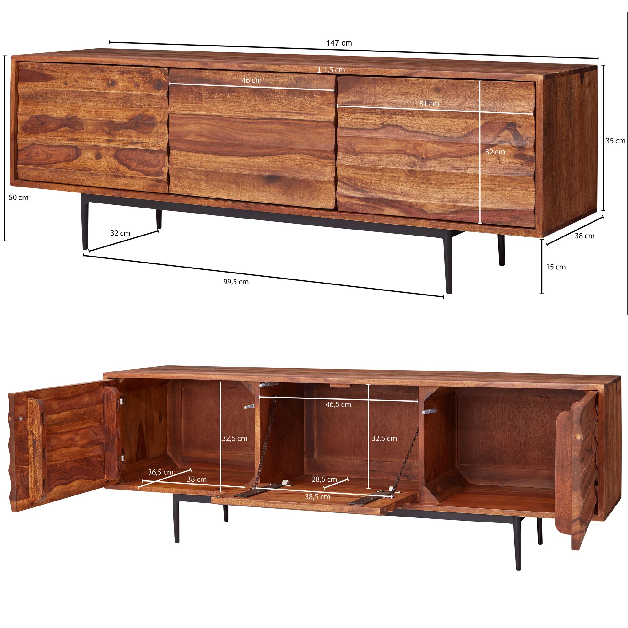 FineBuy TV Lowboard FB51426 Holz Fernsehkommode Massiv Landhaus Fernsehschrank
