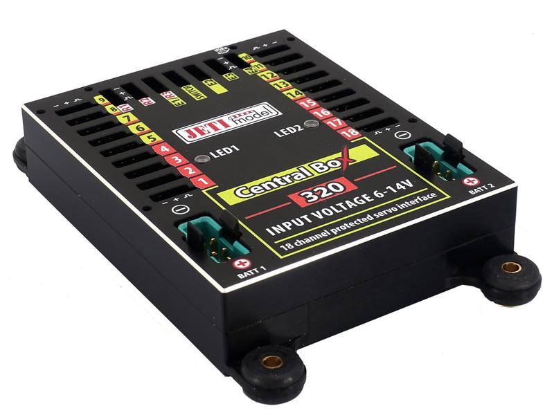 Jeti Akkuweiche Central Box 320 mit 2x Rsat2 und RCSW Umfassendes Management mehrerer Servos in einem Modell mit hohen Sicherheitsansprüchen