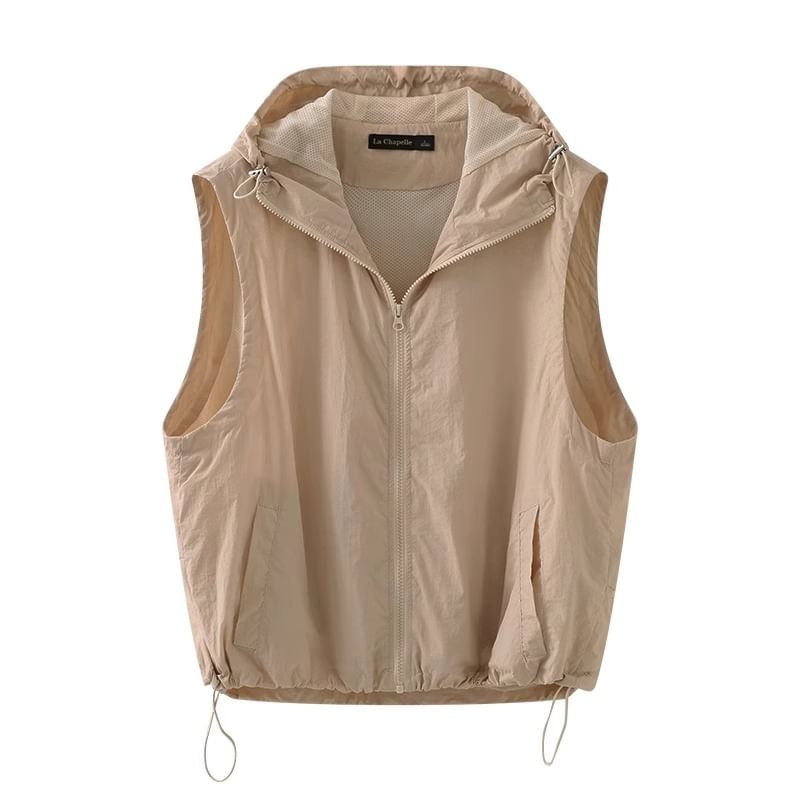 Fluffush - Effen vest met trekkoord, capuchon en rits