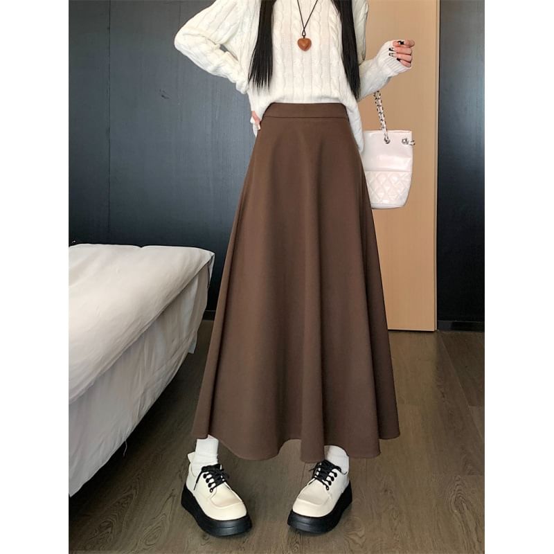 OGAWA - Hoge taille effen midi A-lijn rok
