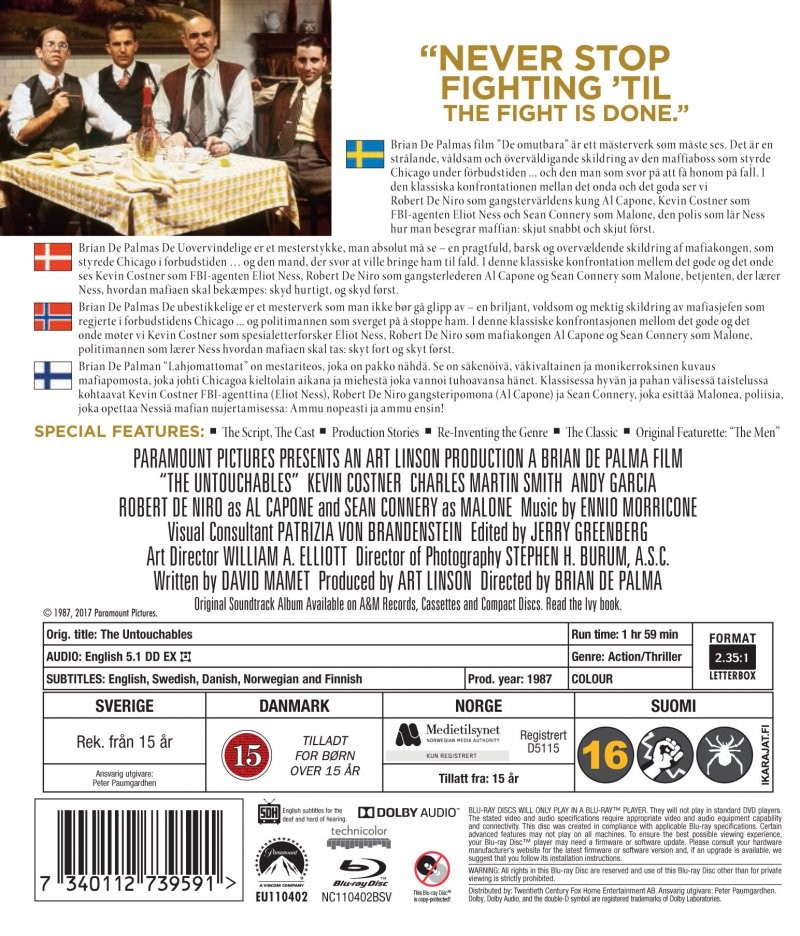 The Untouchables / De Uovervindelige (Blu-Ray)