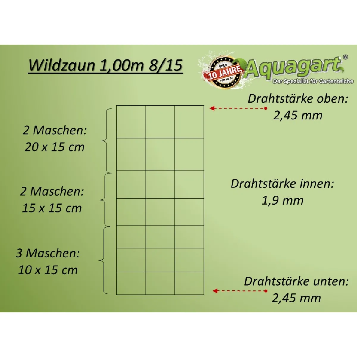Aquagart 200 m clôture de protection , clôture forestière, clôture de pâturage grillage noué 100/8/15 + poteaux + fil de tension