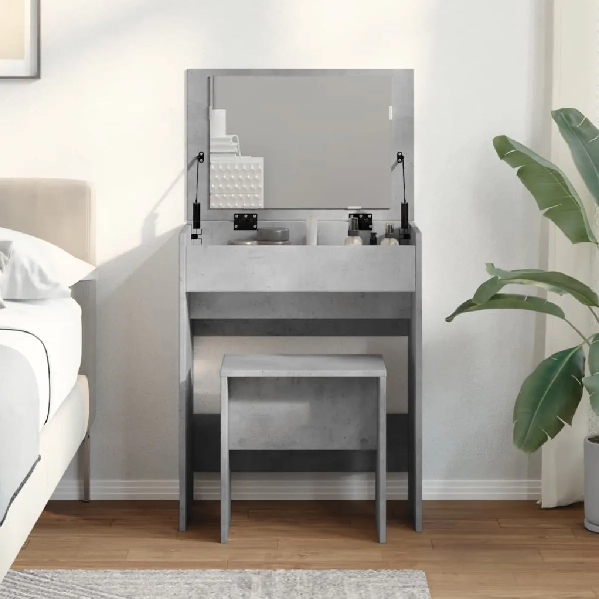 vidaXL Coiffeuse et Tabouret - Gris Béton